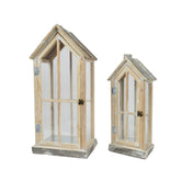 Decoris Firwood Lanterns House with Bark Roof Set of 2pcs 67cm - Natural